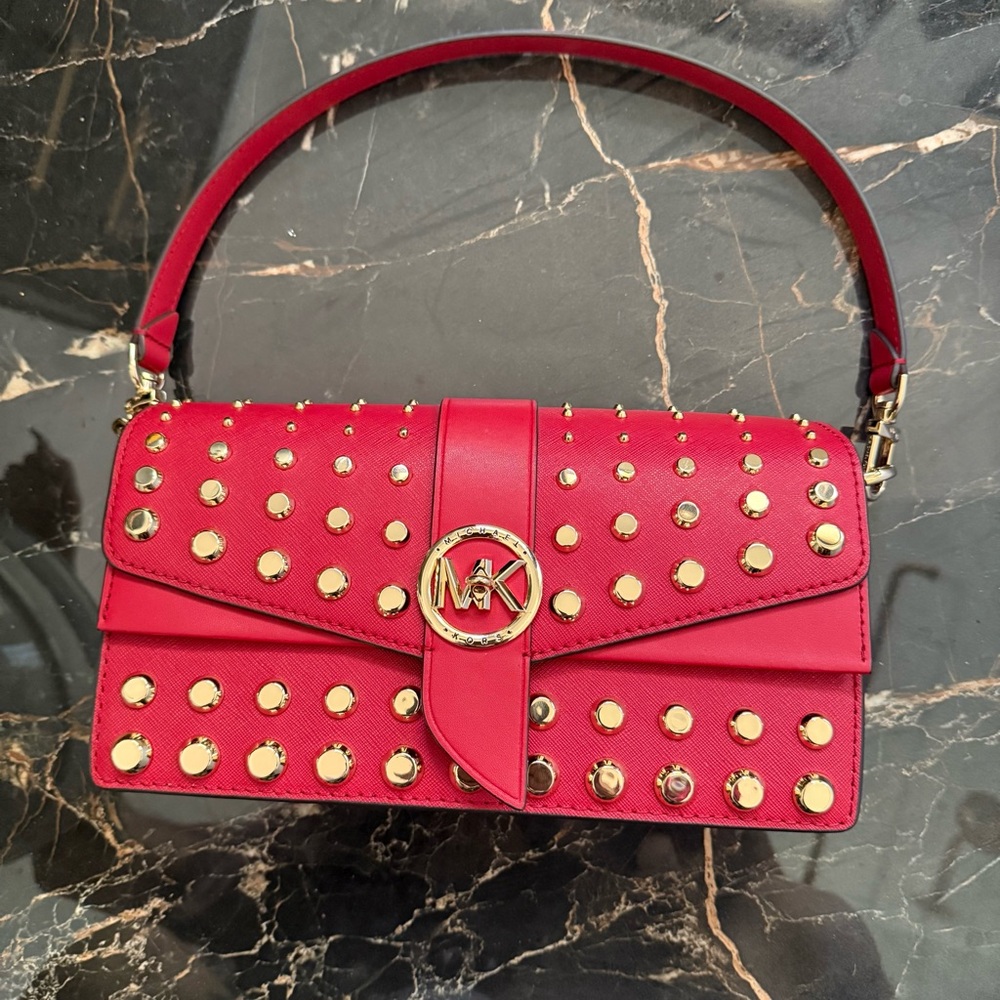 Michael Kors Red and Gold Studded Shoulder Bag